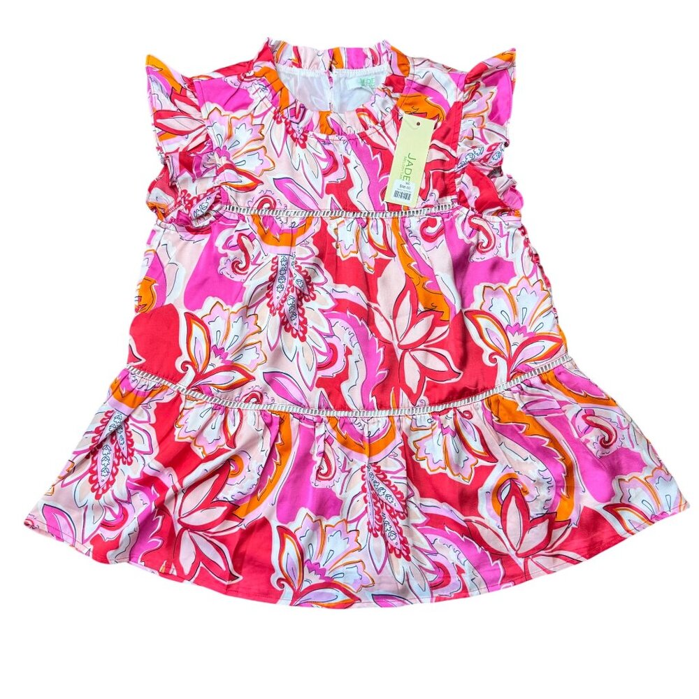 JADE MELODY TAM‎ NWT Womens XS Crimson Paisley Ruffle Cap Sleeve Pullover